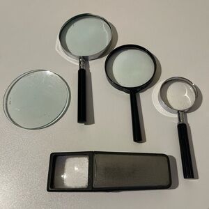 Vintage Bundle Set of Black Handheld Magnifying Glasses Lot of 5